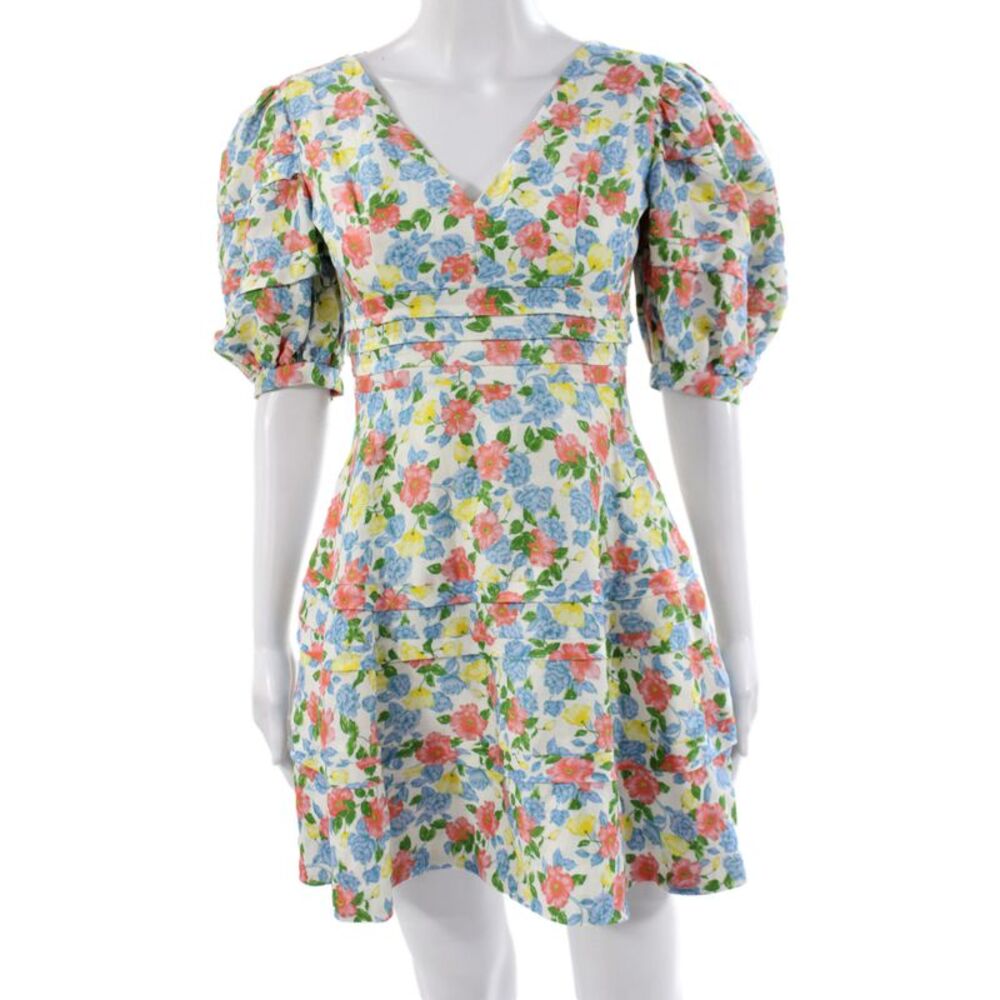 AMUR Womens Fit & Flare Floral V-Neck Short Sleeve Multicolor Dress Size 00